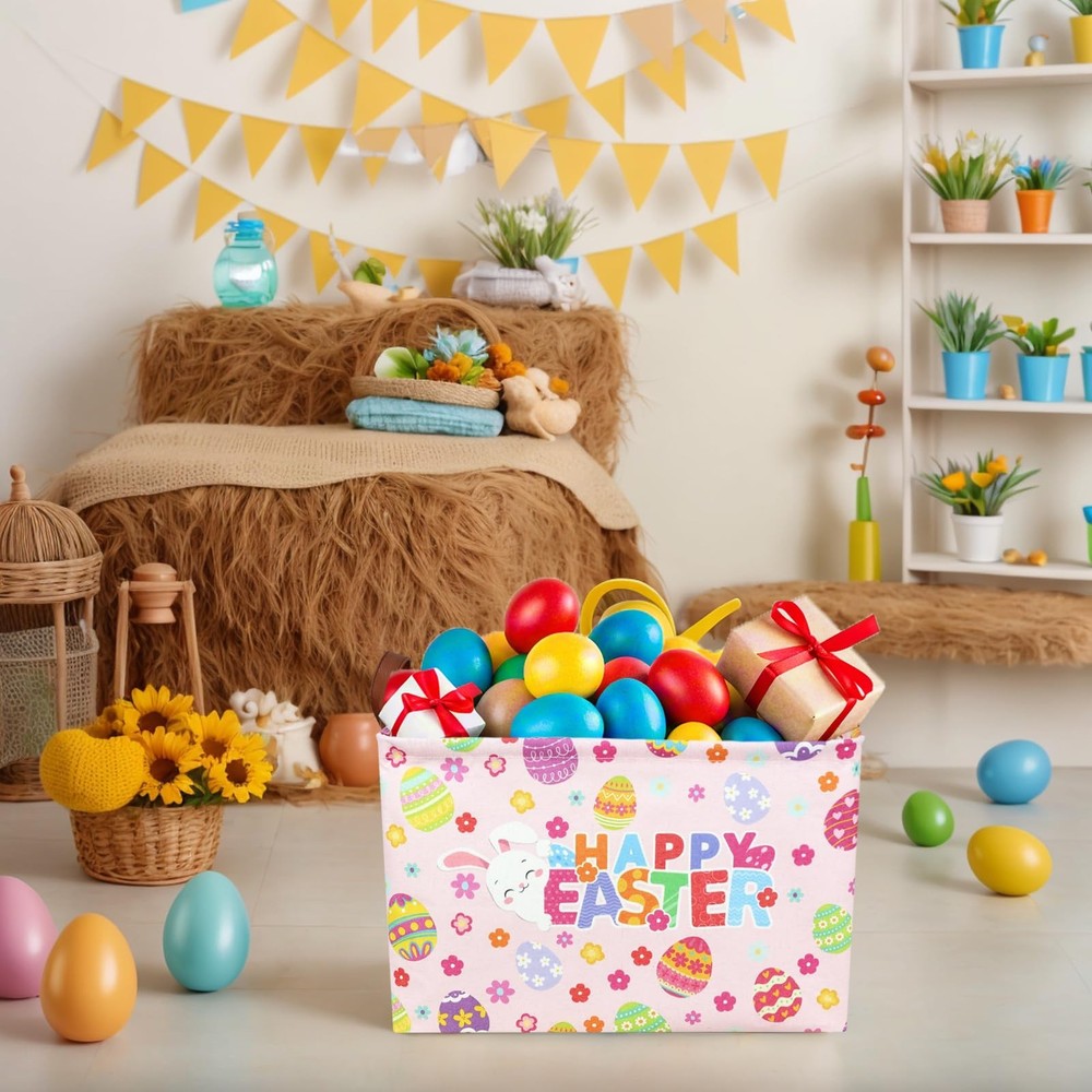 ASKETAM Pink Easter Basket for Kid Large Empty Baby Rectangular Cute Easter G...