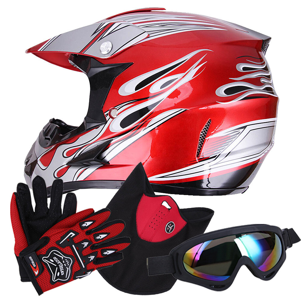 DOT Adult Motocross ATV Dirt Bike MX Off-Road Helmet + Goggles + Gloves S/M/L/XL