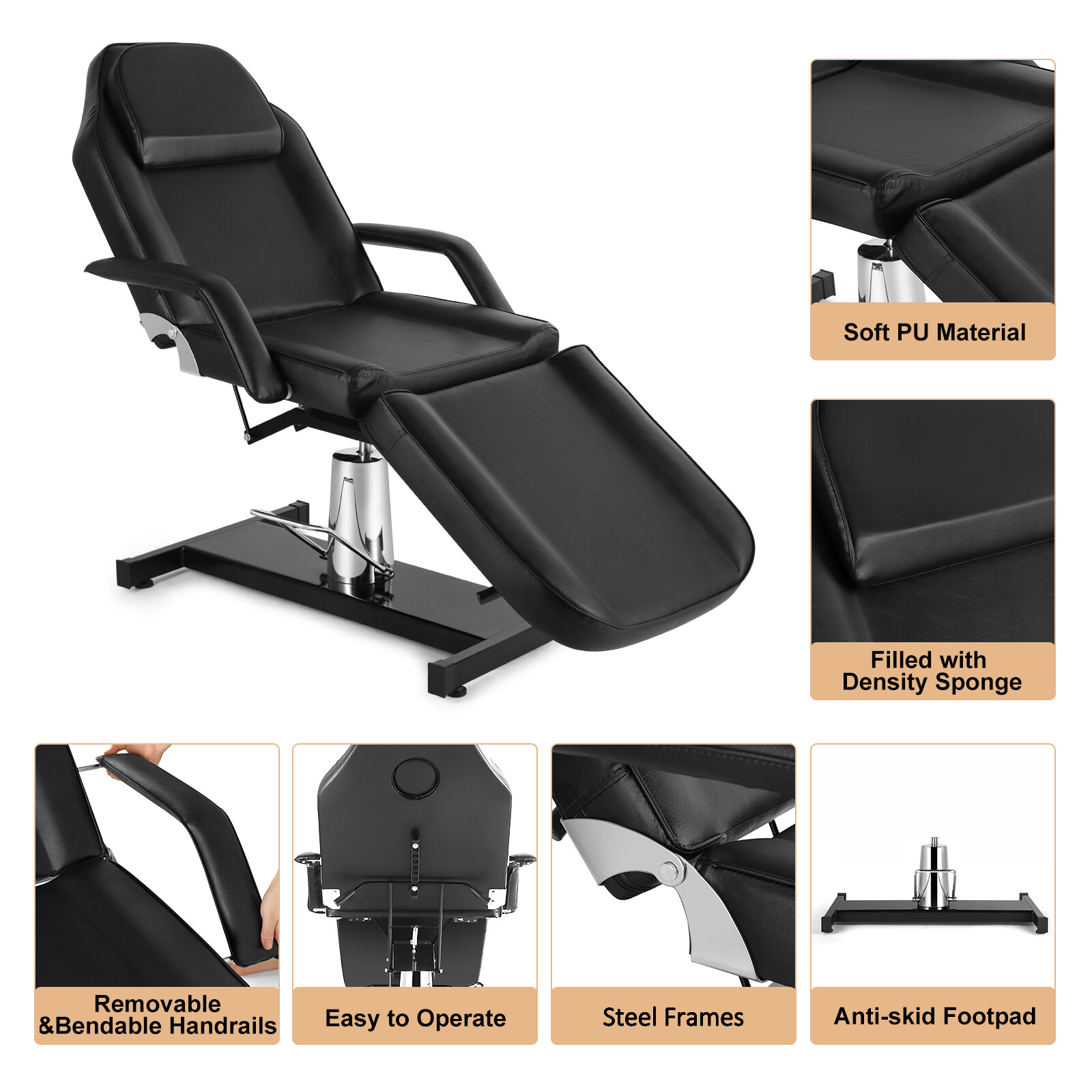 Hydraulic Facial Table Tattoo Chair Adjustable Salon BarberMassage Bed SpaBeauty