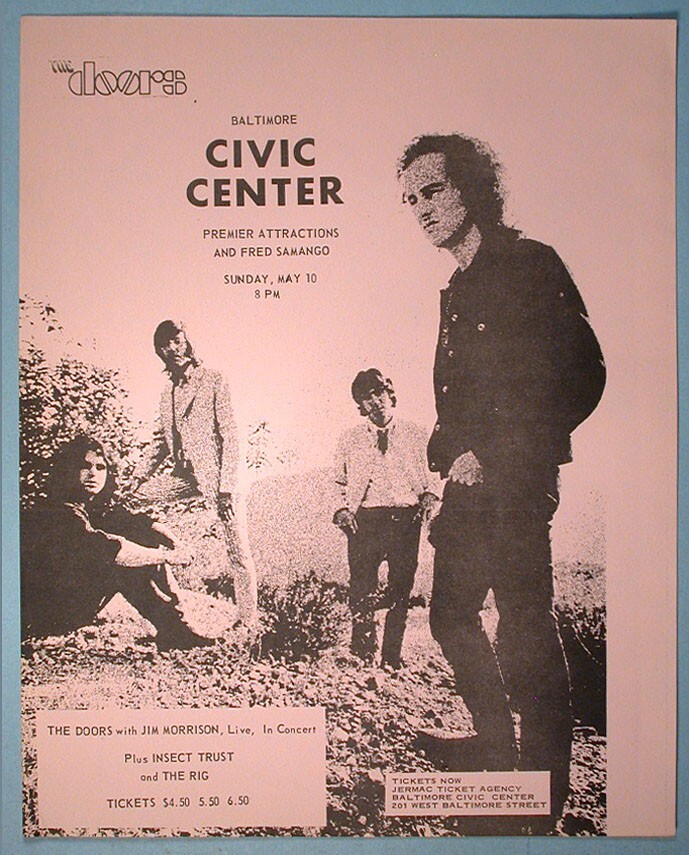 1970 Jim Morrison The Doors Live Concert Original Handbill Flyer Mini-Poster