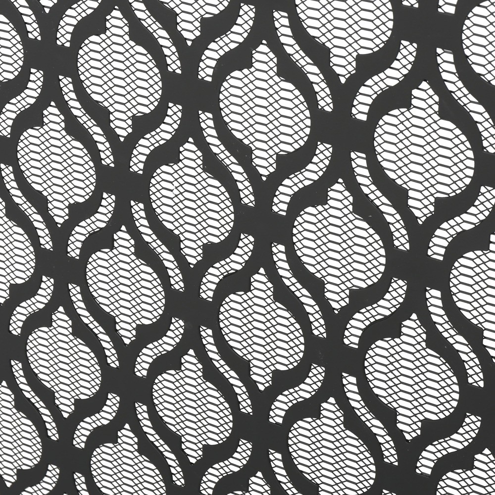 Modern Black Iron Fireplace Screen w/ Circle Pattern 39.5"x11.25"x35"