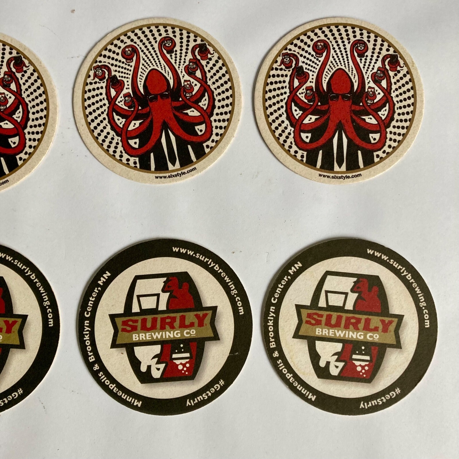 Set of 8 SURLY BREWING COMPANY Beer Coasters Octopus Minnesota MN