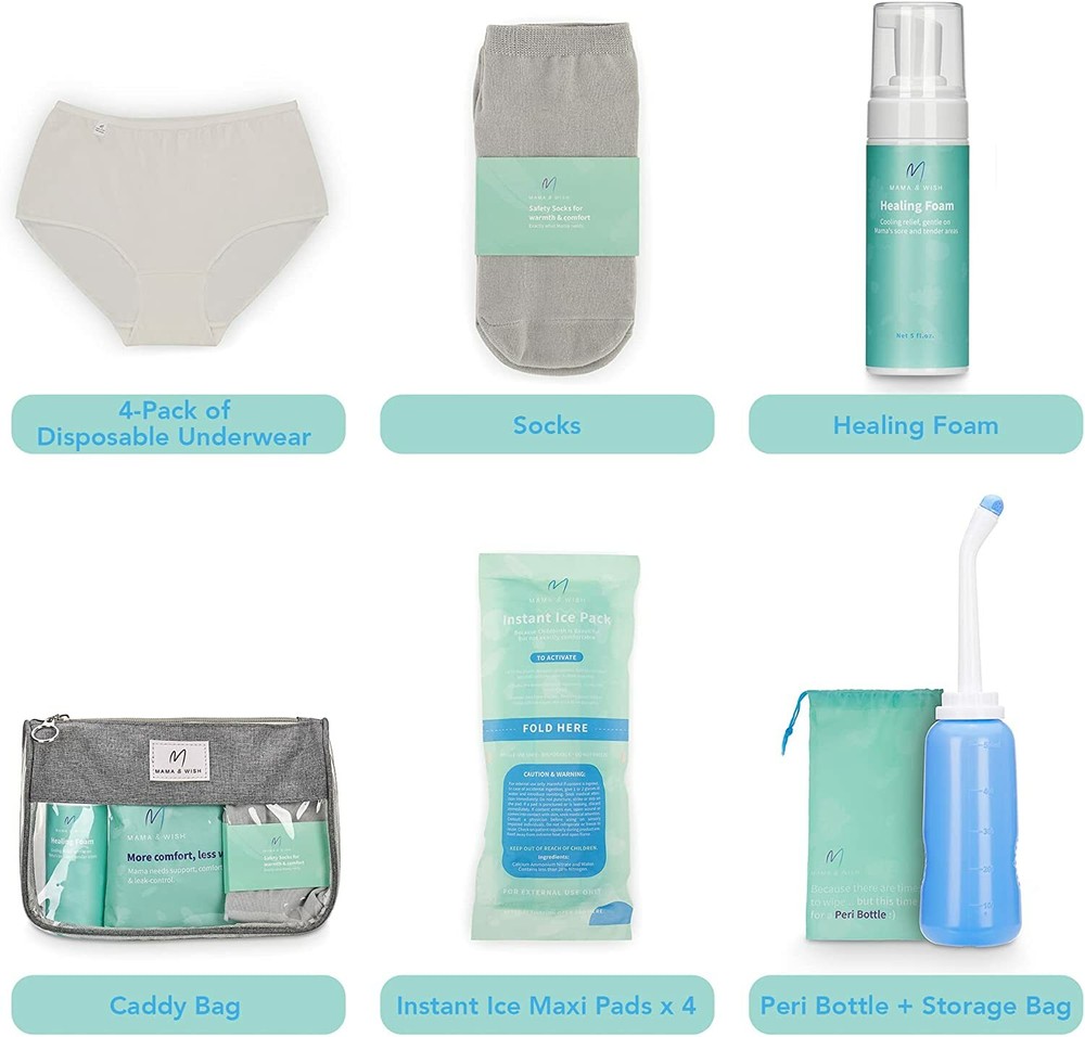 Mama & Wish Postpartum Essentials Kit for Mom-Includes Peri Bottle, Witch Hazel