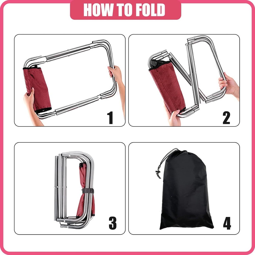 Folding Camping Stool, 16 Inch Tall Portable Stool Large, Red