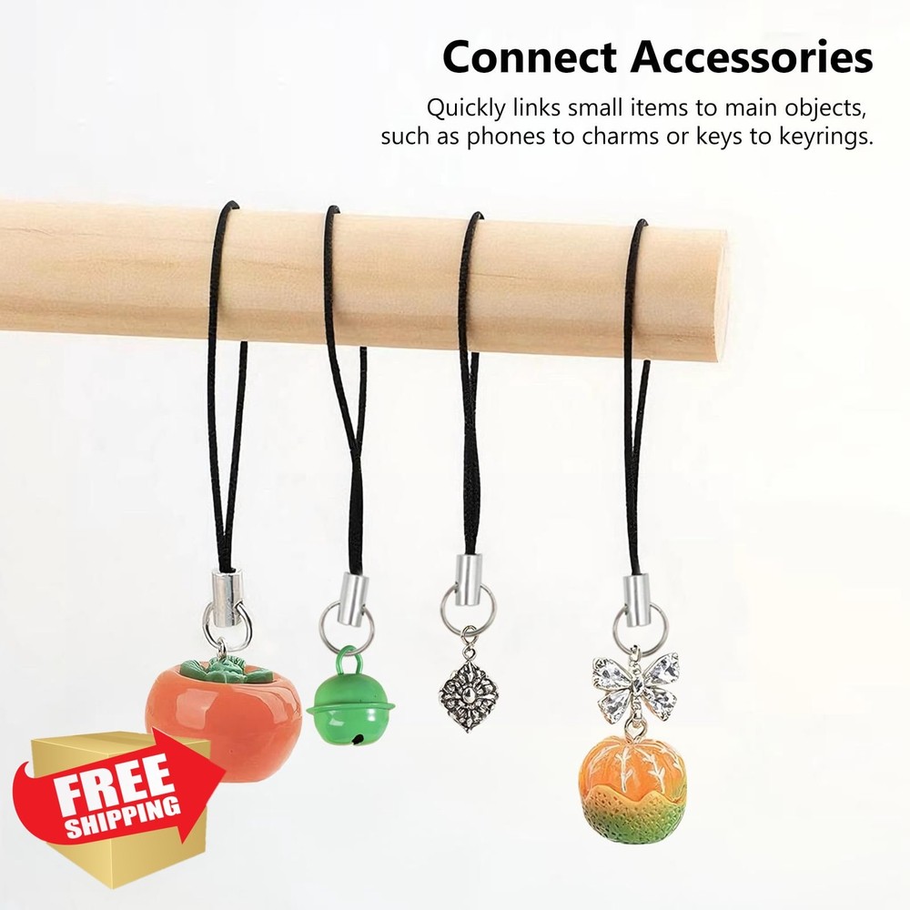 120PCS Cell Phone Split Ring Straps Black Lanyard Charm Cords