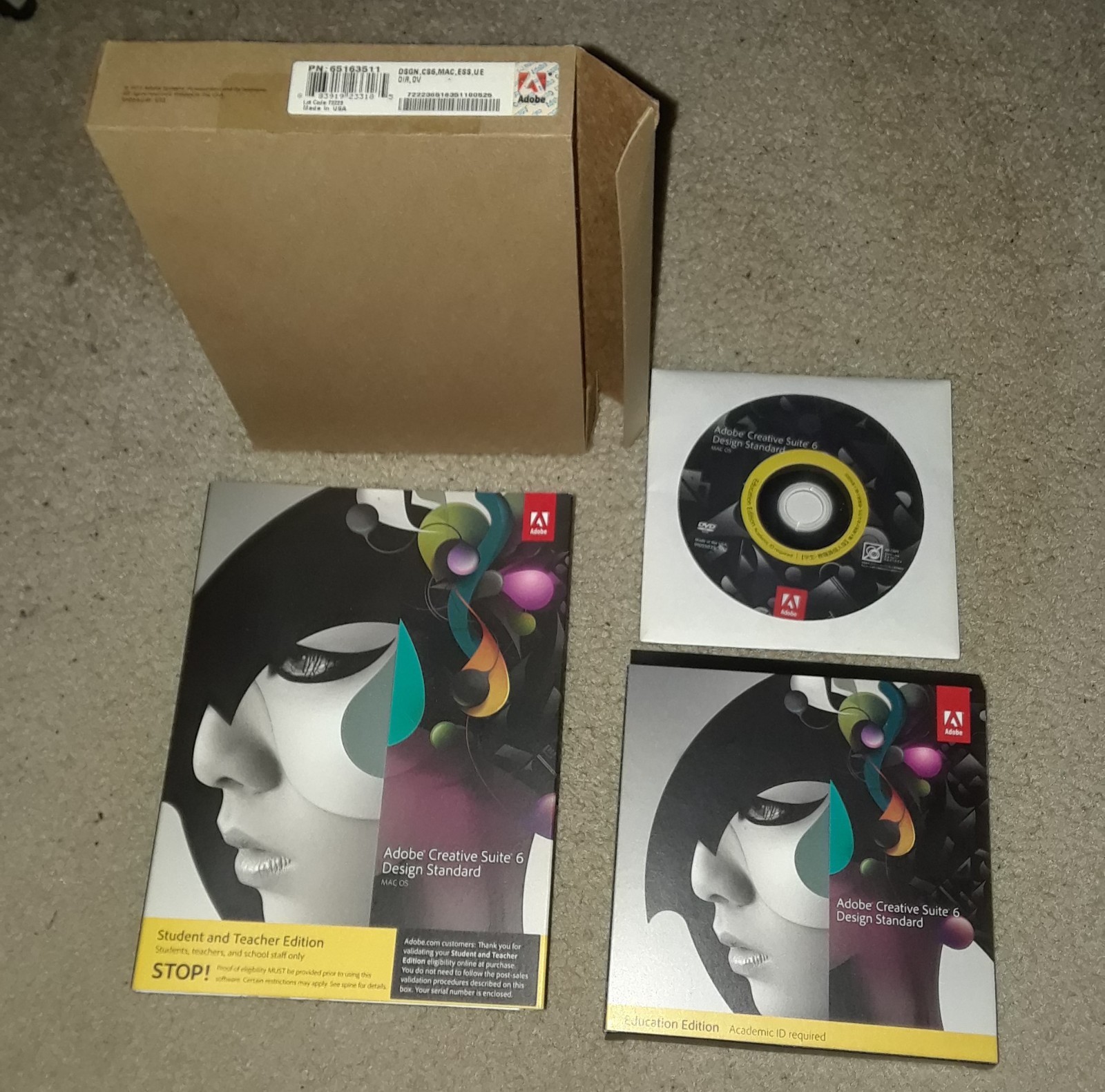 ADOBE CREATIVE SUITE 6 Design Student & Teacher Edition w/ S# MAC (PS, AI + InD)