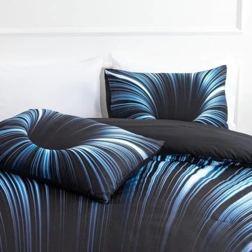3D Abstract Geometric Comforter Set Line Printed Microfiber Bedding Twin Blue