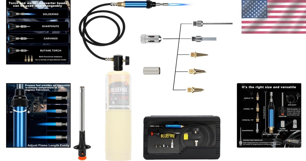 Multi-Function Propane Torch Kit with 3' Hose - Free Flint Lighter Included=