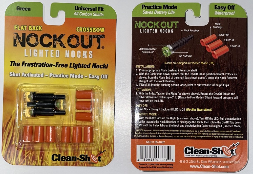 NockOut Lighted Nocks Crossbow Flatback Universal Fit Green 3 Pack