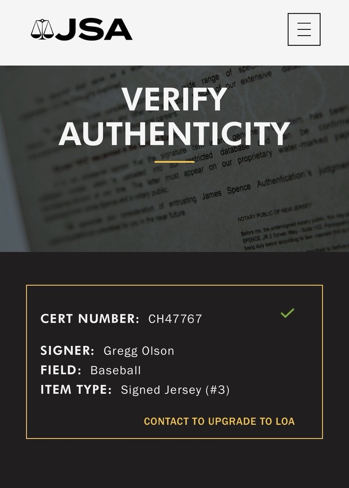 Baltimore Orioles, Gregg Olsen, Signed Custom Jersey, JSA Authentication