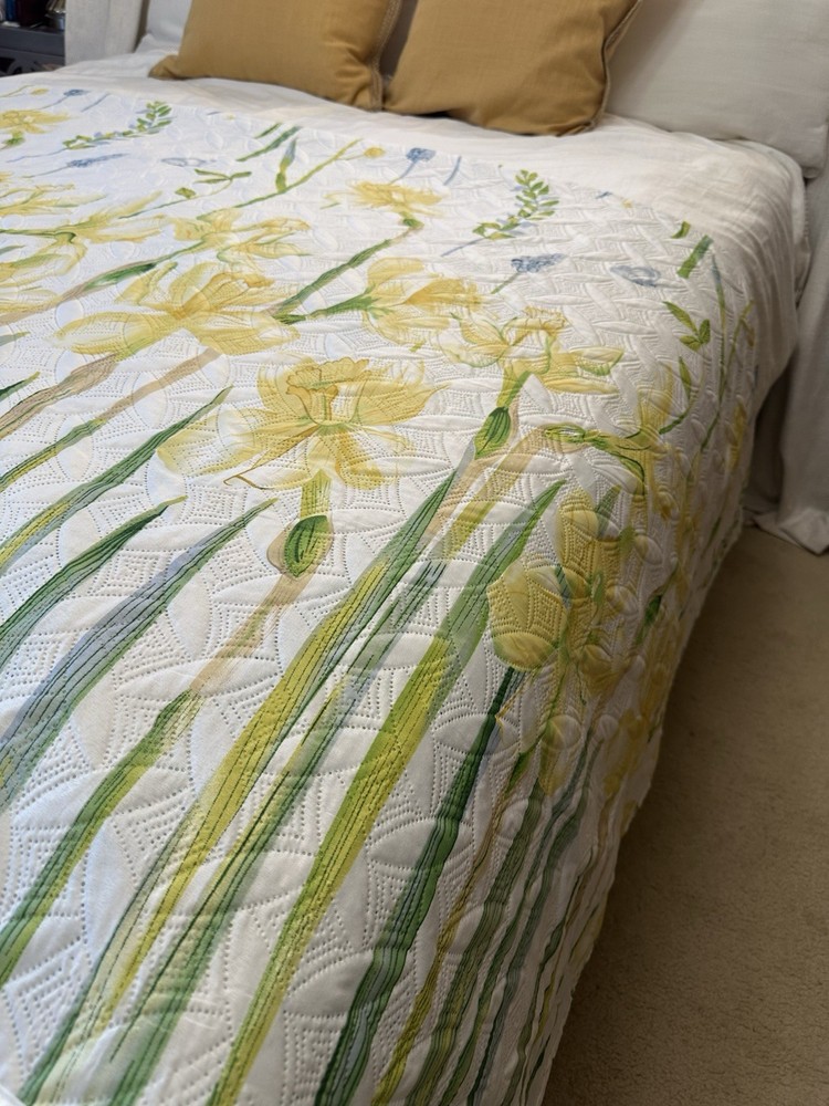 Spring Daffodil Bedspread Full Queen 90x90 Retro Flower Quilted Beartech