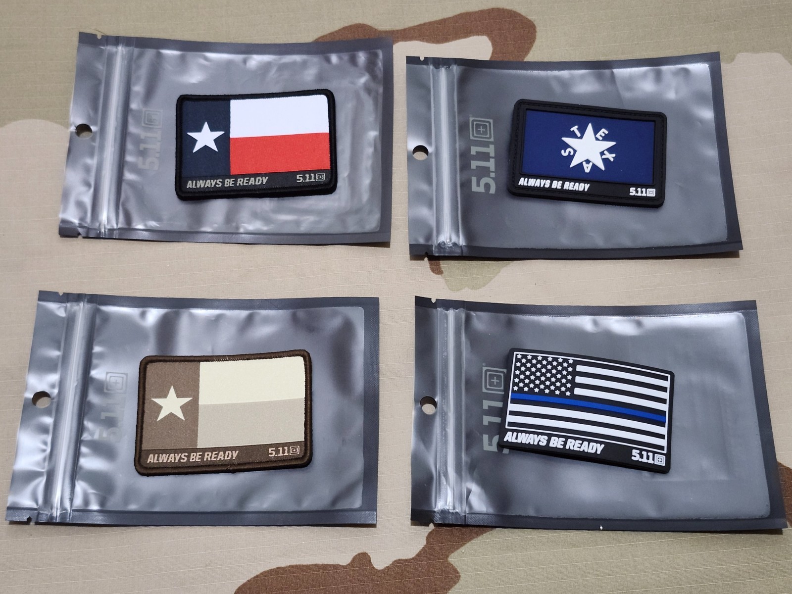 5.11 Lot of 4 Texas / LEO Flag Patches Hook Backed READ DESCRIPTION! READ DESCRI