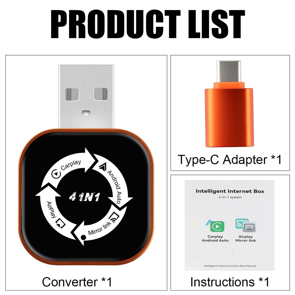 Wireless Carplay Adapter for Apple Airplay Box Android Auto Mirror Link BT/WiFi