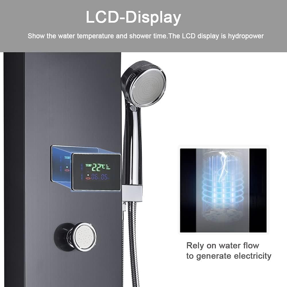 Multi-Function Shower Panel with LED Display: Rainfall, Handheld & Massage Modes