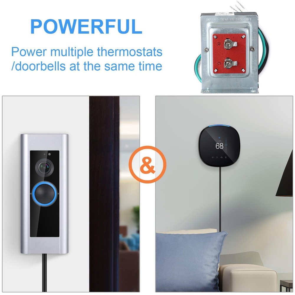 Safe 24 Volt Doorbell Transformer for Ring - Easy Surface Mount Installation Kit