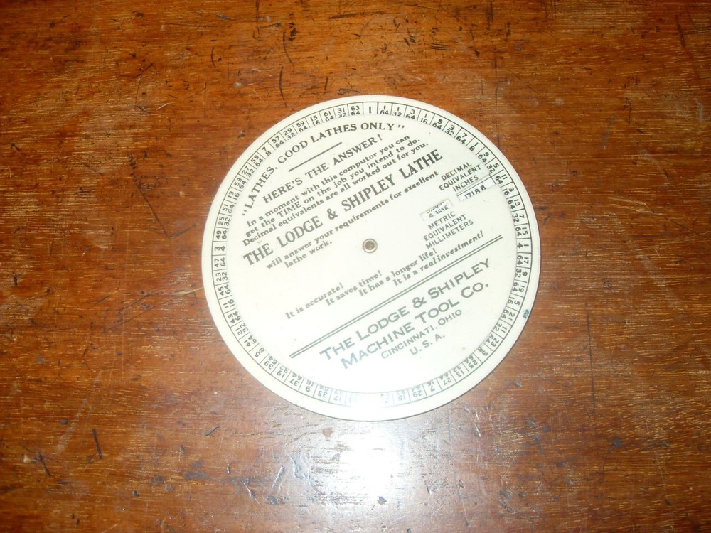Lodge & Shipley 'Time' Calculator / Computer Chart - 3 1/2" Diameter- As Photo