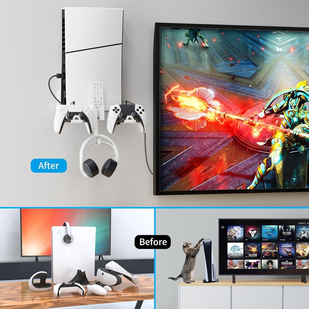 Wall Mount Kit Compatible with Mini PS5 Slim, Stand Shelf with Controller Holder
