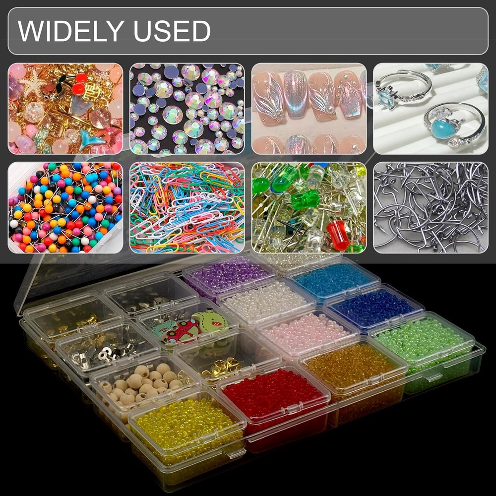 Bead Storage Containers 64 Small Clear Plastic Bead Organizer Box with Hinged...