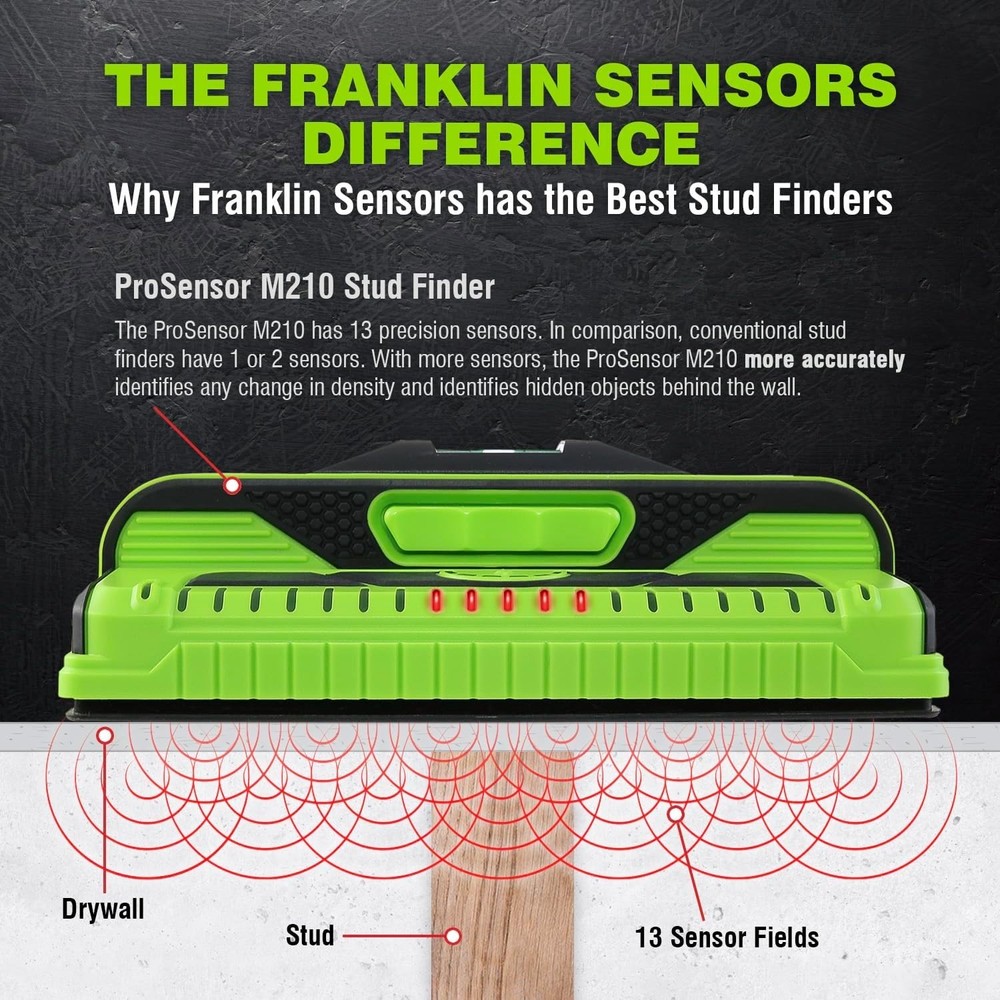 Durable ProSensor M210 Stud Finder Green Wall Scanner with Live Wire Detection