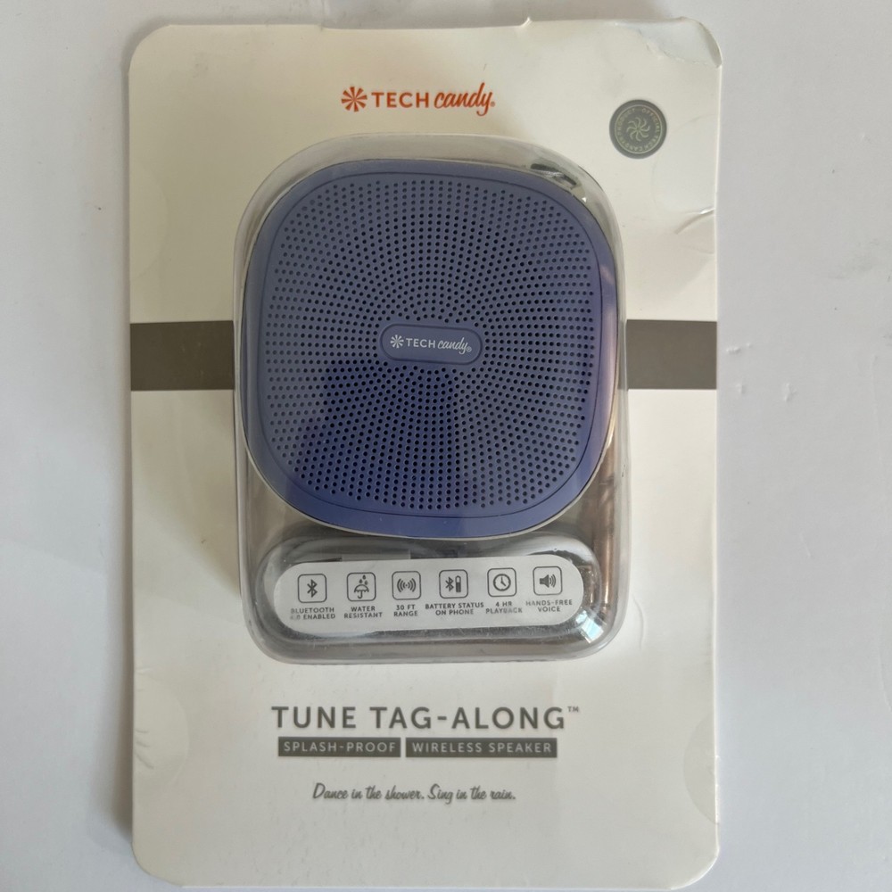 Tech Candy Tune Tag-Along Bluetooth Wireless Speaker Purple – Splash-Proof, New