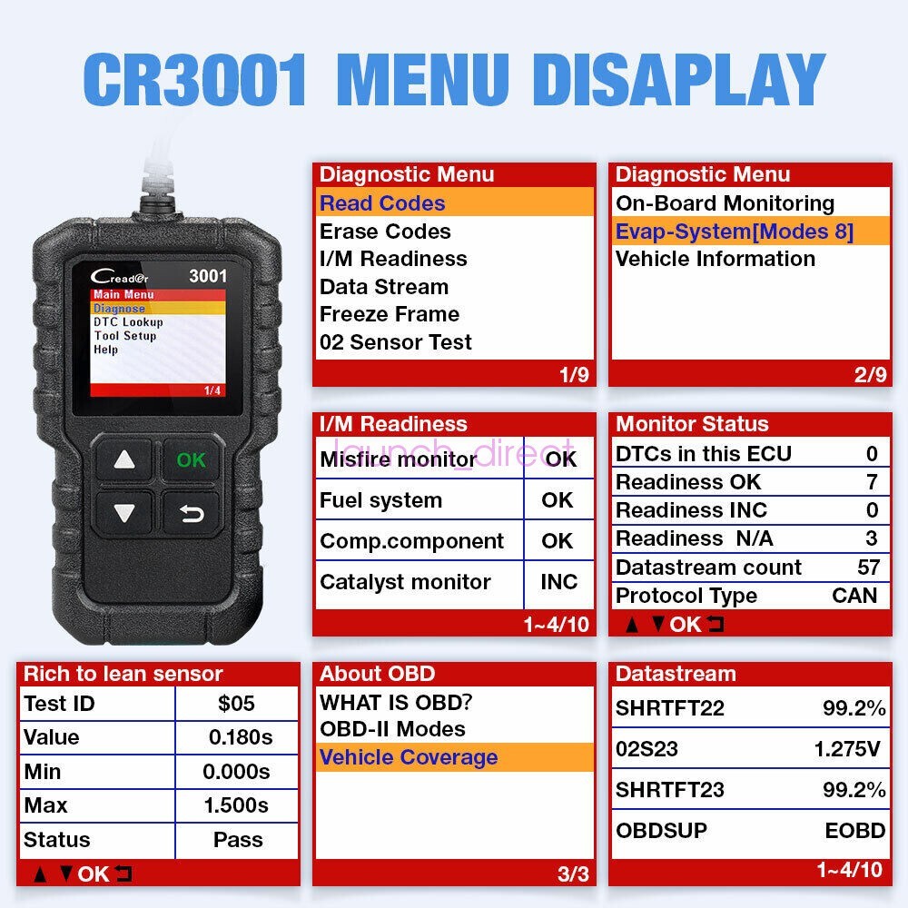 LAUNCH CR3001 Automotive OBD2 Scanner Code Readers Check Engine Diagnostic Tool*