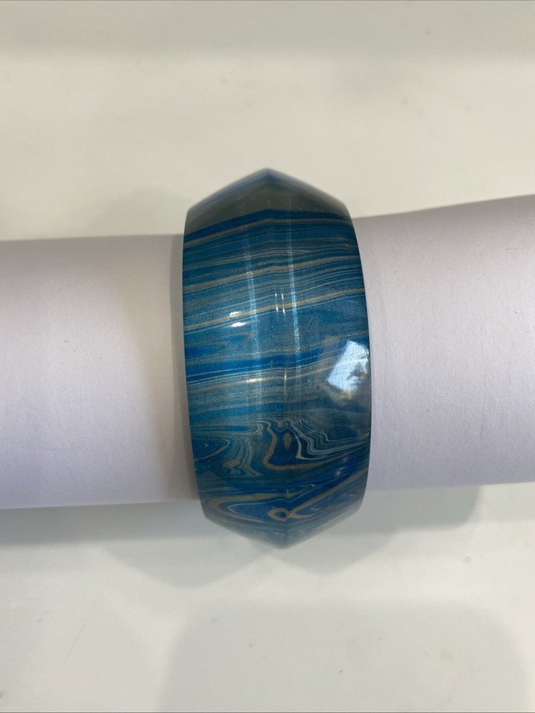 vintage chunky Blue Plastic Marbleized Bangle Bracelet