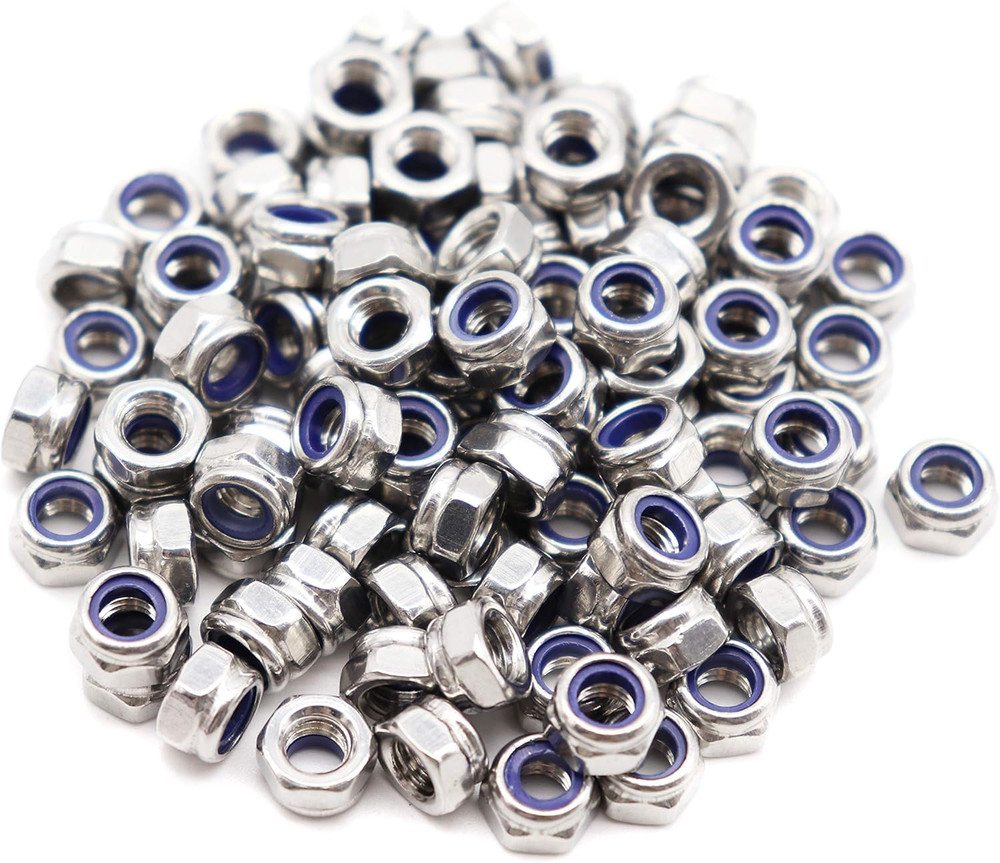 Binifimux 100Pcs 304 Stainless Steel M5-0.8 Nylock Nylon Inserted Self Locking N