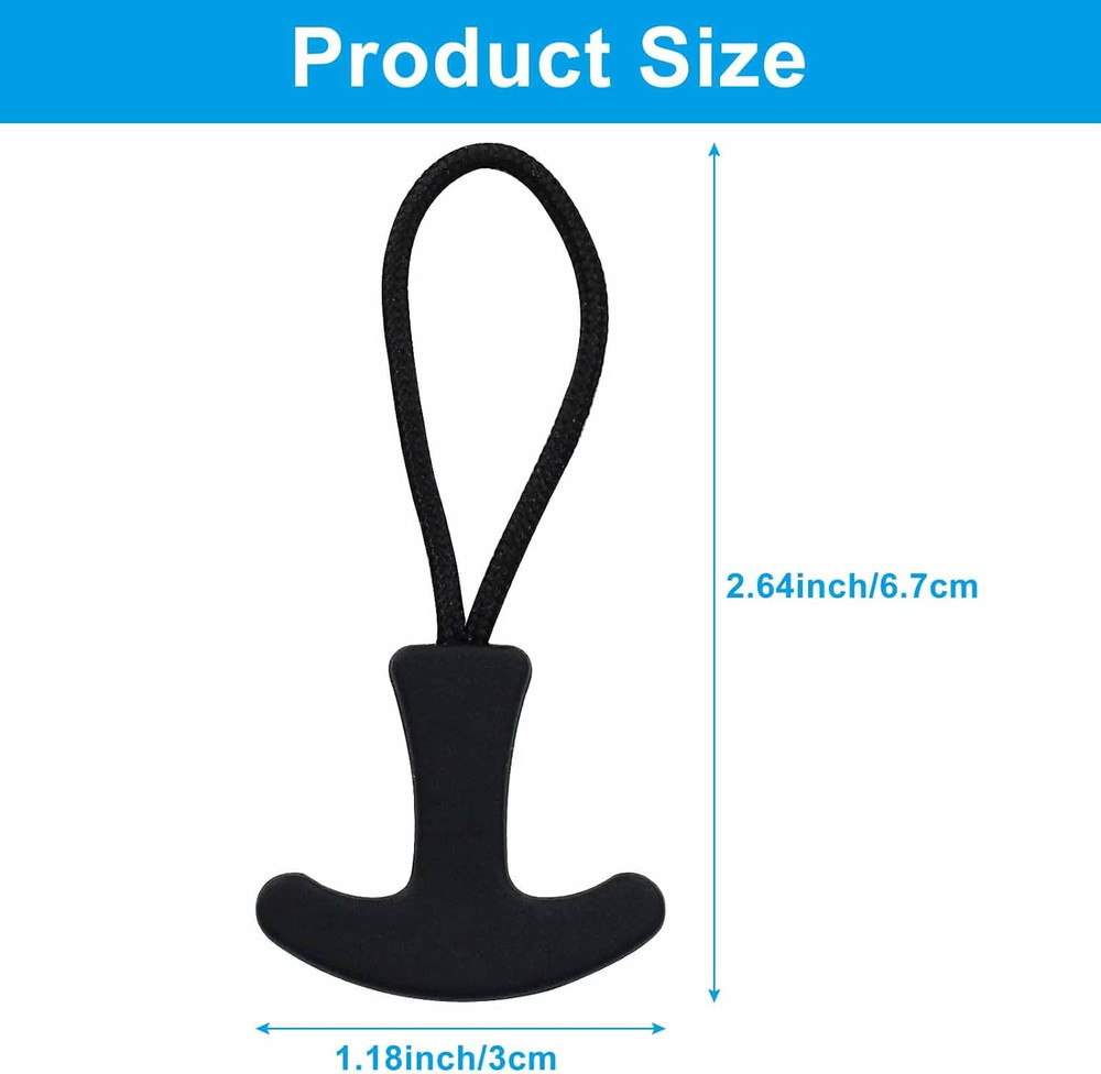 20pcs T-Shaped Zipper Pulls, Black Nylon & Plastic, TY202411271010, Zipper Pull