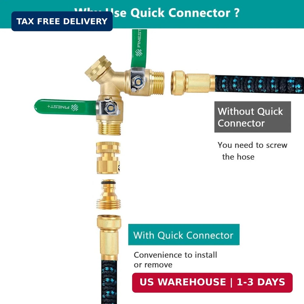 FINEST+ Garden Hose Quick Connector, Solid Brass 3/4 Inch Thread Fitting No-Leak