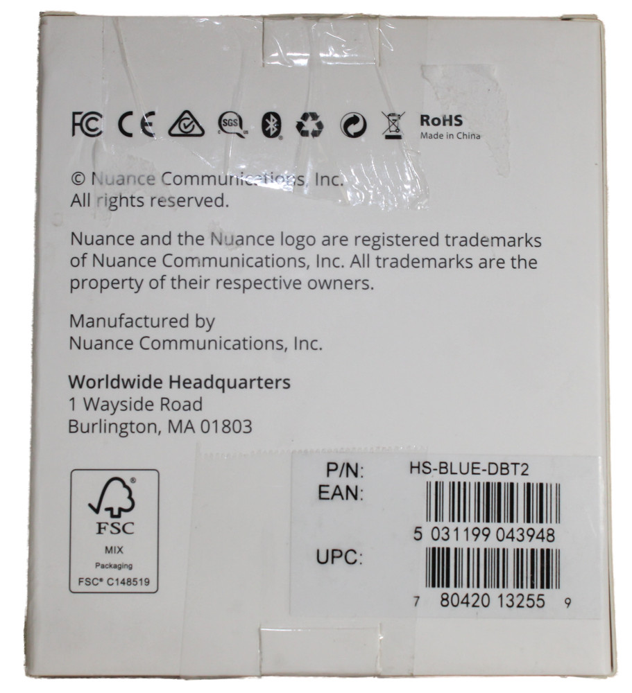 NUANCE Dragon 2 HS-BLUE-DBT2 Wireless Bluetooth Single-Ear Headset | Black