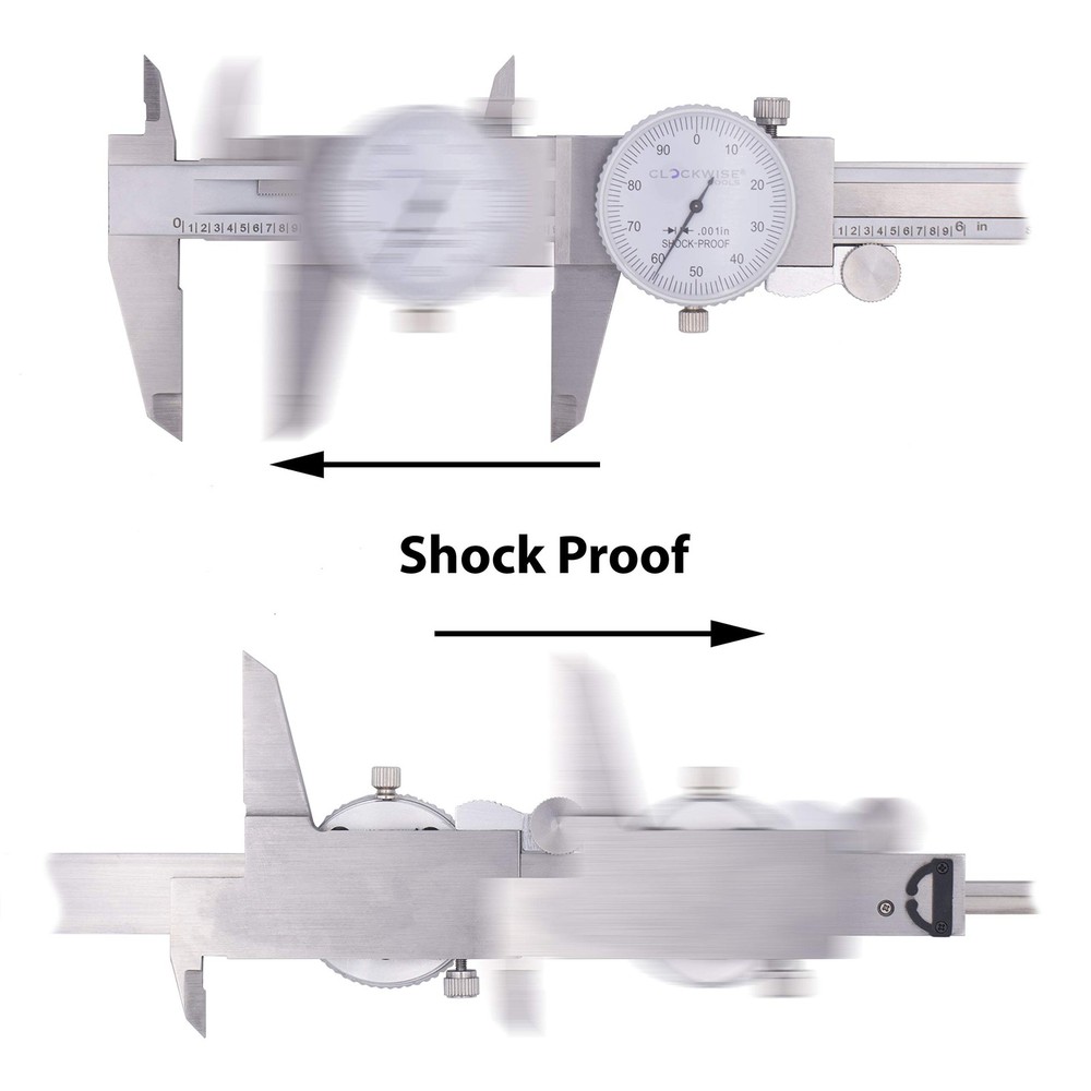 Clockwise Tools DDLR-0605 Pro Dial Caliper 0-6 Inch Double Shock Proof Stainl...