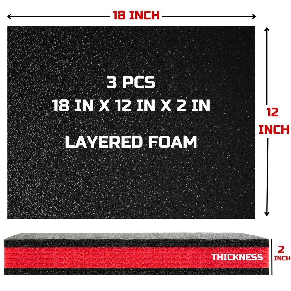 Tool Box Foam, 3Pack 18x12x2 inch, Foam Inserts for Cases, Polyethylene Stora...