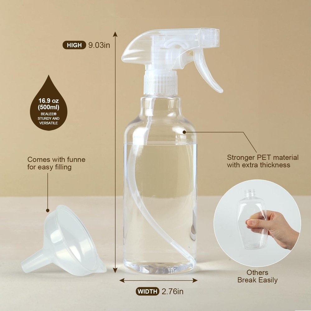 Plastic Spray Bottles 2-Pack 16.9 Oz Mist & Stream Heavy Duty Spraying Empty
