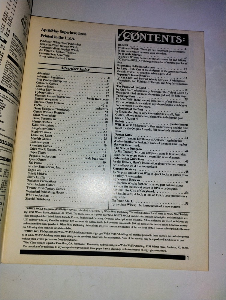 White Wolf Magazine Issue Number 20