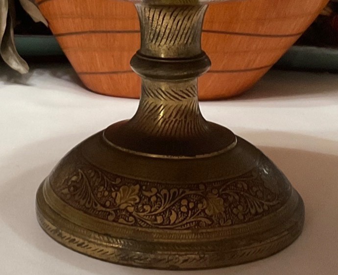 Etched Brass Pedestal Bowl Urn Peacock Floral Motif 7.3lb Ornate Centerpiece