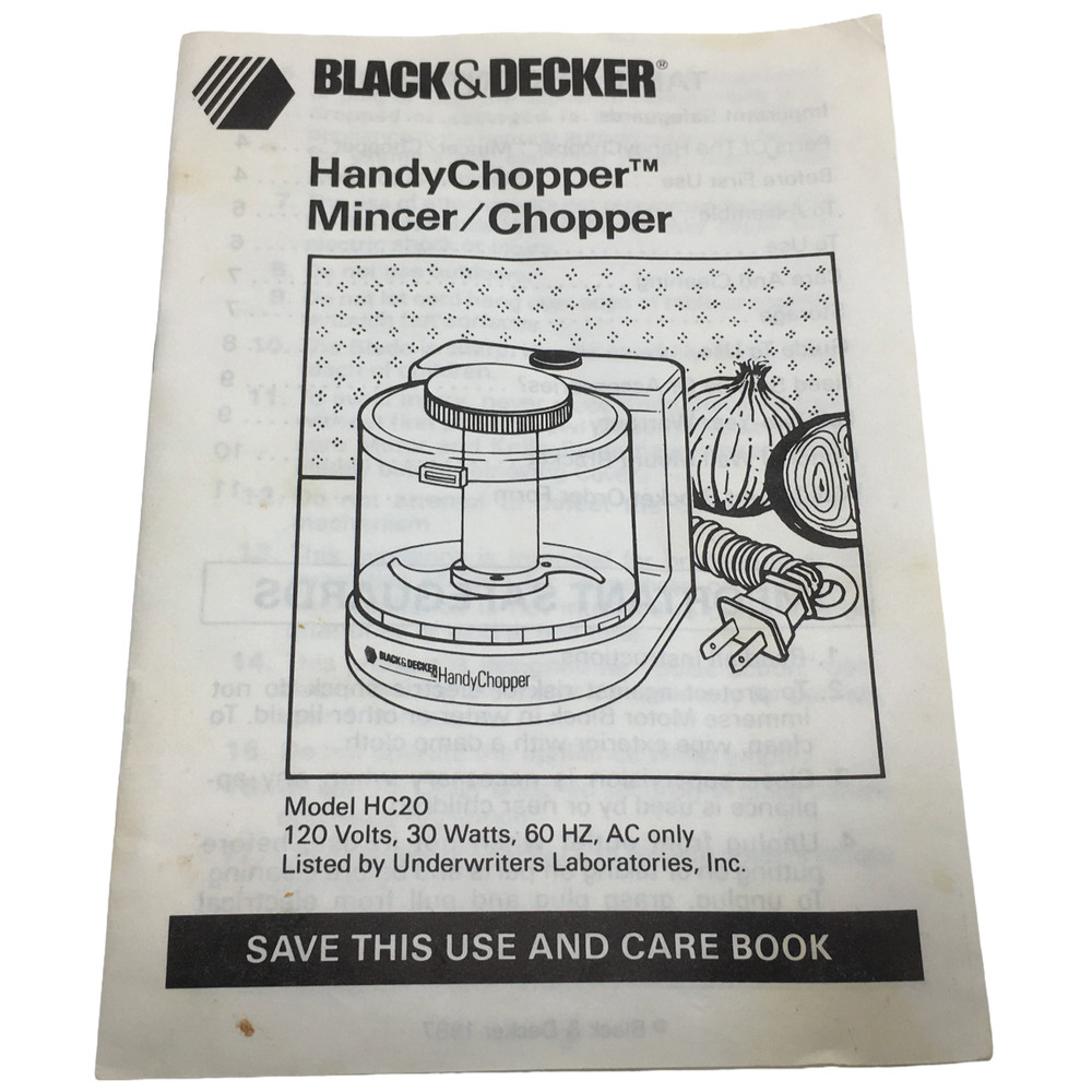 Black & Decker Handy Chopper HC20 User Guide Manual Instructions OEM