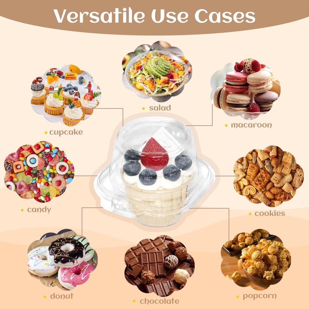 25 Pack Individual Cupcake Containers, Plastic Cupcake Boxes with Lids, Stack...