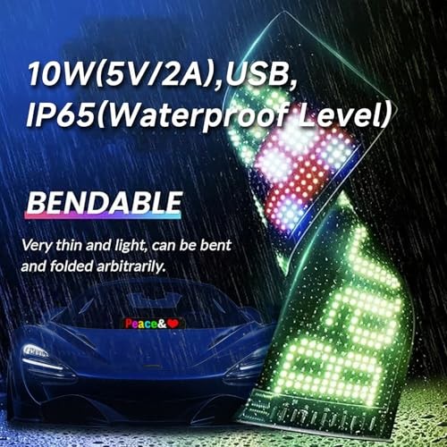 Programmable Scrolling LED Car Sign,Flexible USB 5V Digital Light 23"x5"