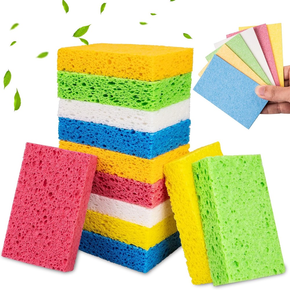12 Pcs Natural Compressed Cellulose Sponges Non Scratch Reusable Sponges