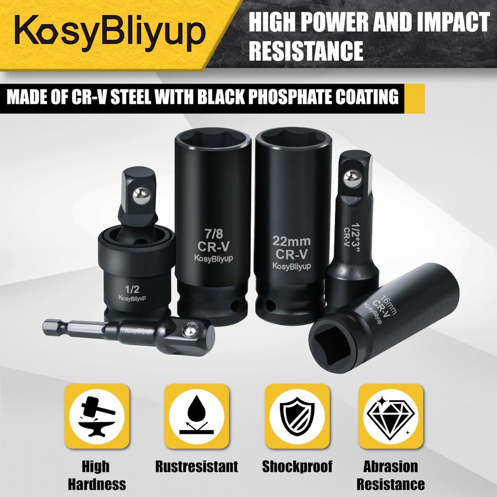 KosyBliyup 1/2" Drive Impact Socket 1/2-inch socket set, Black