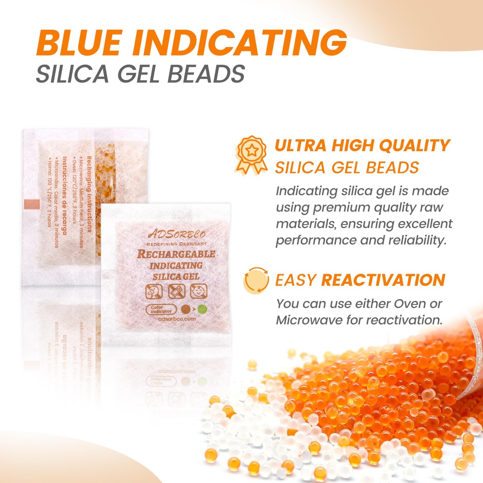 (200 Gram 3 Packages) Adsorbco Rechargeable Silica Gel Packets