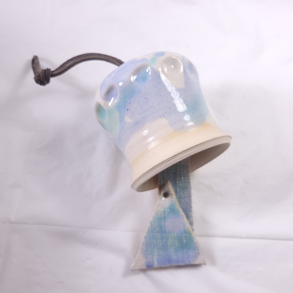 Ceramic Bell Windchime Handmade White Blue Purple