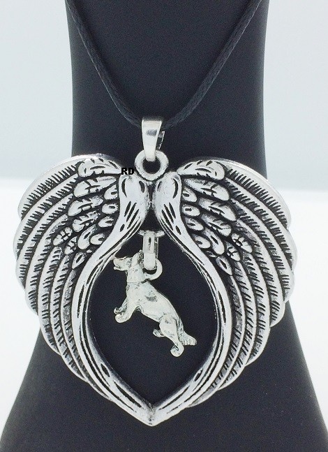 German Shepherd Dog Lovers Angel Wings Memory Leather Necklace