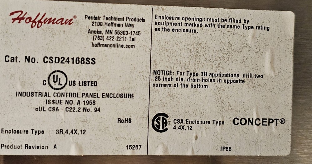 Hoffman CSD24168SS SS Concept Wallmount Enclosure