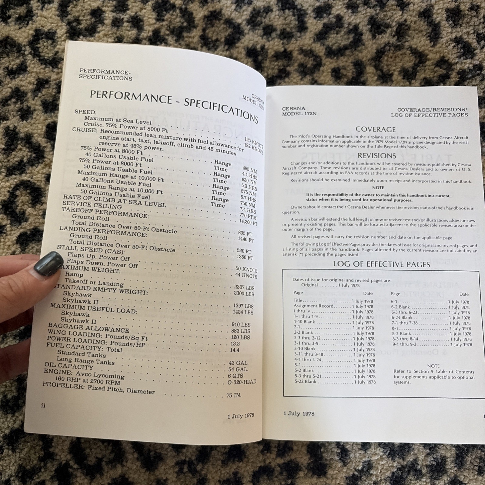 1979 Cessna Skyhawk Model 172N Information Manual D1138-13 Pilot's Operating PB