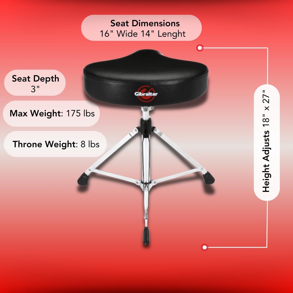 Gibraltar 6608 Heavy Drum Throne Motorcycle Style Adjustable Height Support