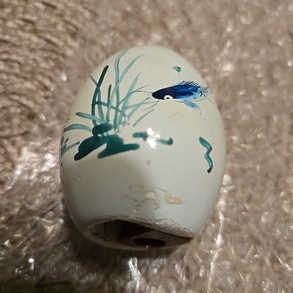 Vintage Chalkware Egg Pencil Sharpener Handpainted Fish Design