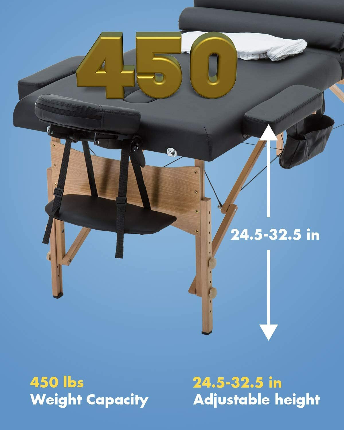 84" Massage Table Massage Bed Spa Bed Adjustable 2 Folding Portable, Black