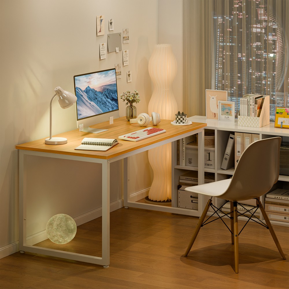 Writing Desk Natural 47" Computer Espresso Style Study Office Desk Corner Table