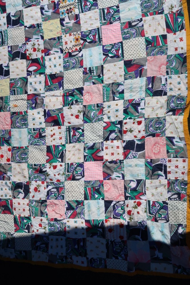 Vtg Patchwork Pattern King Quilt Measures 74x85" 2 Sided Unique Beautiful Rare